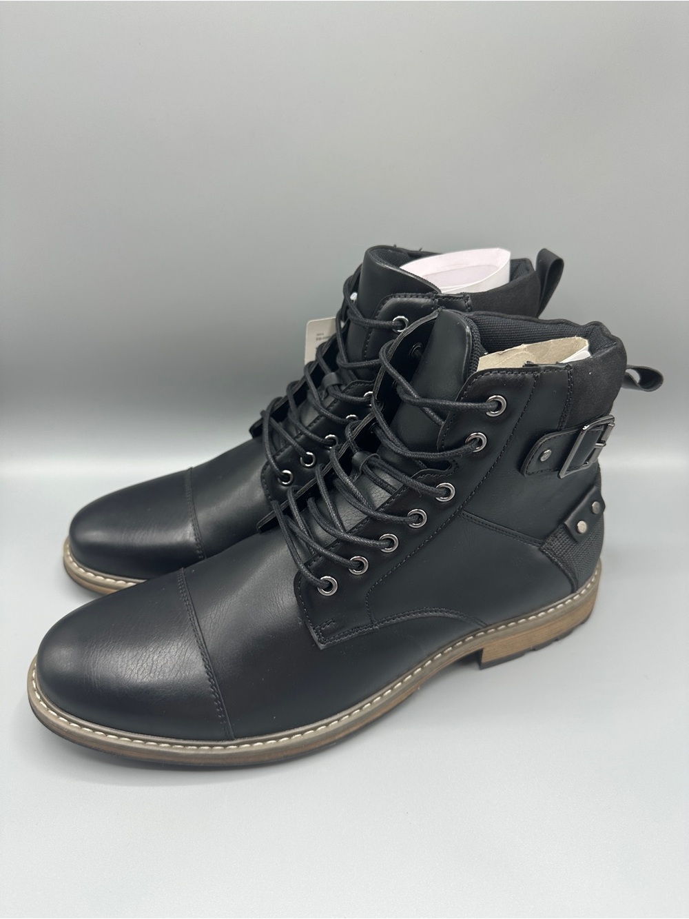 JF J. Ferrar Memory Foam Faux Leather Lace Up Boots Men’s Size 13 Black